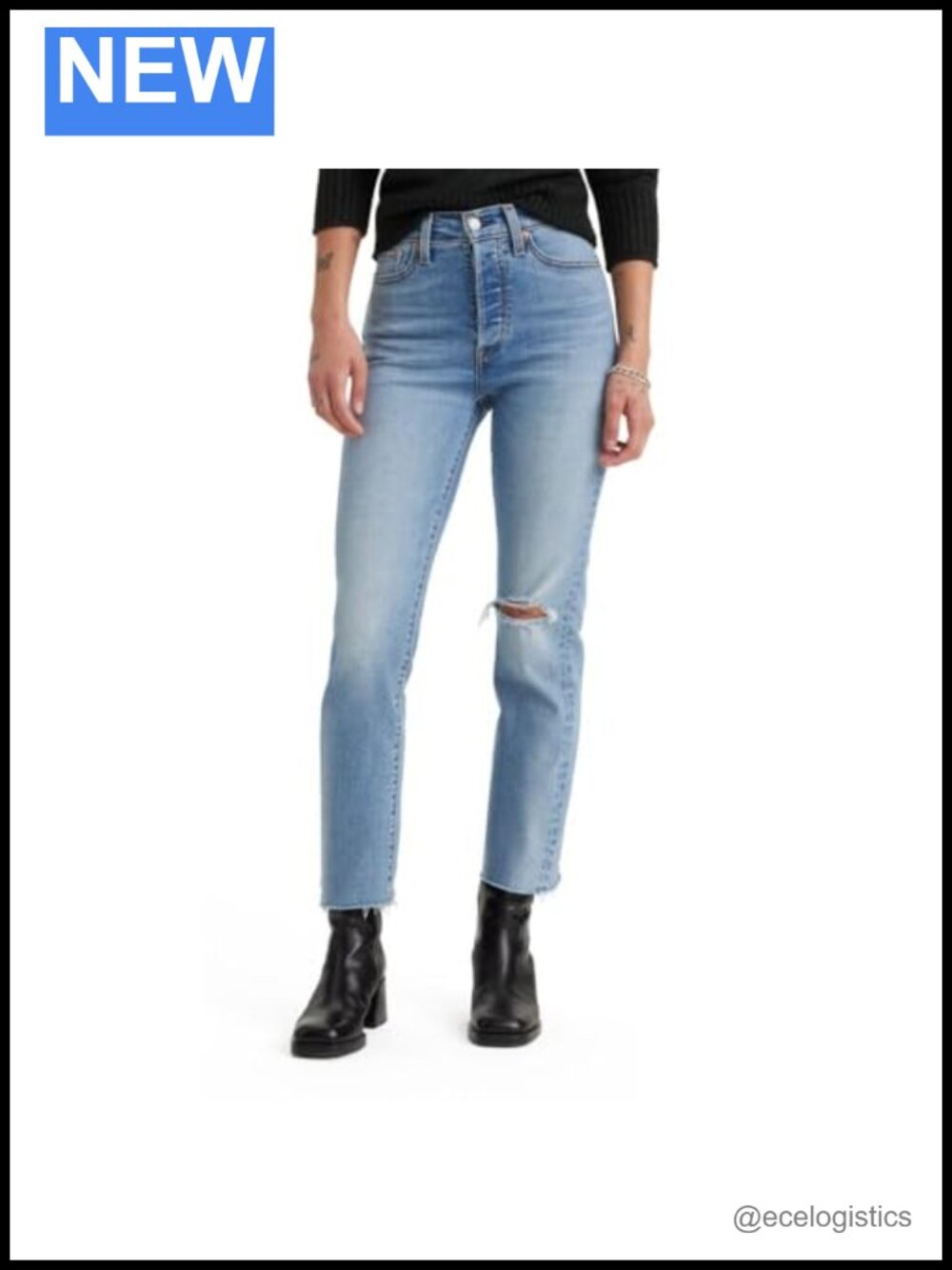 High Rise Straight Leg Stretch Cotton Blend Jeans, Snug Hip & Thigh Fit
